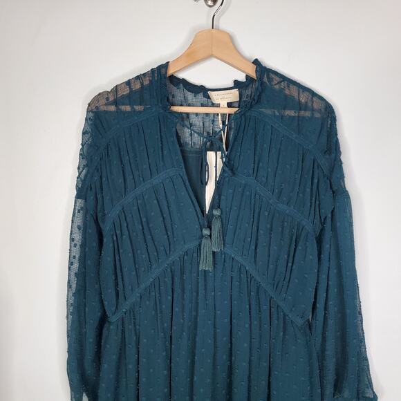 Sezane Stacy Swissdot Long Sleeve Flowy Mini Dress Teal La Maille Size Small New - Picture 4 of 9